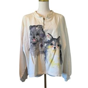 Diane Wat Handpainted Art Quarter Zip Top XL